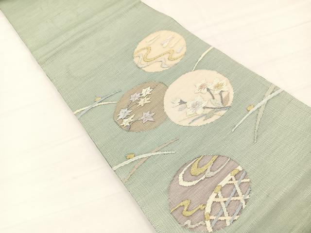 平和屋着物＊夏物　太鼓柄袋帯　すくい織　流水花丸文　金銀糸　正絹　逸品　BAAY4020hv