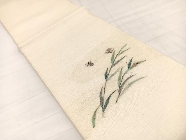 平和屋着物＊夏物　太鼓柄袋帯　すくい織　夏虫草葉文　正絹　逸品　BAAY4021hv