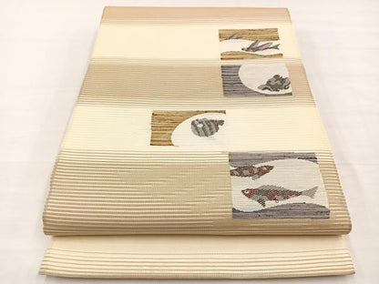 平和屋着物＊夏物　六通柄袋帯　唐織　魚　正絹　逸品　BAAY4022hv
