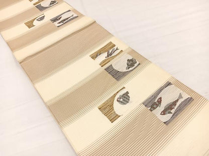 平和屋着物＊夏物　六通柄袋帯　唐織　魚　正絹　逸品　BAAY4022hv