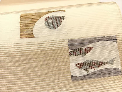 平和屋着物＊夏物　六通柄袋帯　唐織　魚　正絹　逸品　BAAY4022hv