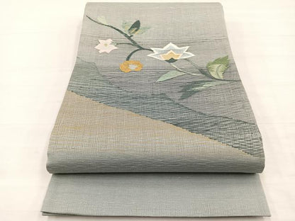平和屋着物＊夏物　太鼓柄袋帯　すくい織　枝花文　金糸　正絹　逸品　BAAY4023hv