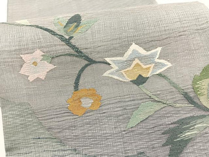 平和屋着物＊夏物　太鼓柄袋帯　すくい織　枝花文　金糸　正絹　逸品　BAAY4023hv