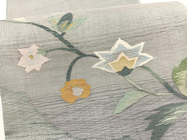 平和屋着物＊夏物　太鼓柄袋帯　すくい織　枝花文　金糸　正絹　逸品　BAAY4023hv