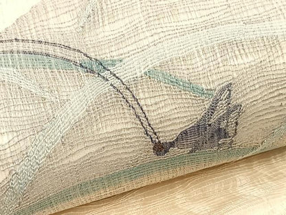平和屋着物＊夏物　太鼓柄袋帯　すくい織　夏虫地紙芝草文　銀糸　正絹　逸品　BAAY4025hv