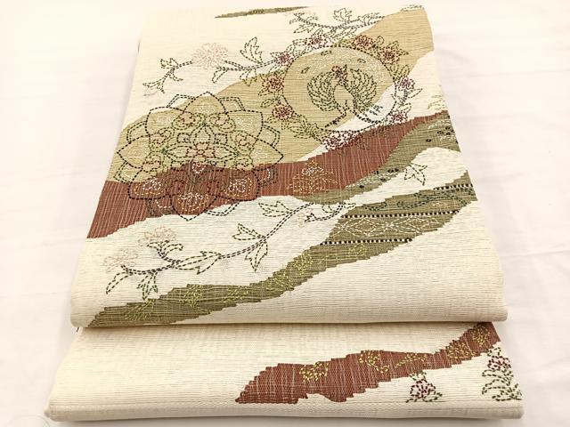 平和屋着物＊夏物　太鼓柄袋帯　刺し子　鳳凰更紗花文　正絹　逸品　BAAY4029hv