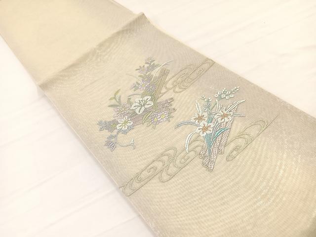 平和屋着物＊夏物　太鼓柄袋帯　絽刺し　区限刺繍　花筏　金糸　正絹　逸品　BAAY4039hv