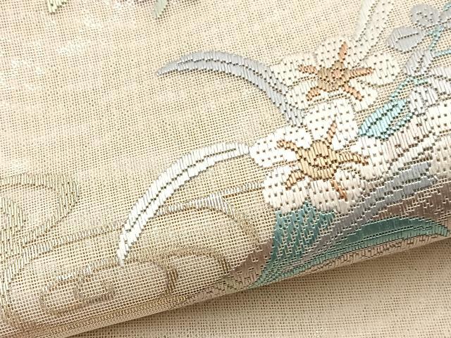 平和屋着物＊夏物　太鼓柄袋帯　絽刺し　区限刺繍　花筏　金糸　正絹　逸品　BAAY4039hv