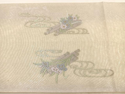平和屋着物＊夏物　太鼓柄袋帯　絽刺し　区限刺繍　花筏　金糸　正絹　逸品　BAAY4039hv