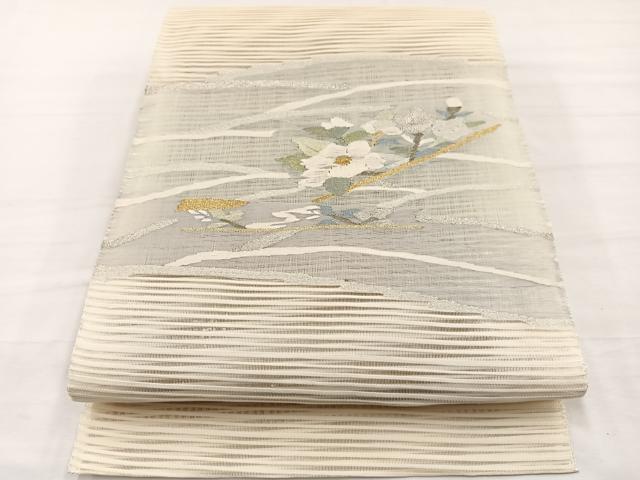 平和屋着物＊夏物　八寸名古屋帯　絽綴れ　すくい織　椿　金銀糸　正絹　逸品　BAAY4042hv