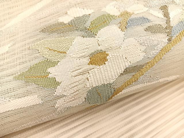 平和屋着物＊夏物　八寸名古屋帯　絽綴れ　すくい織　椿　金銀糸　正絹　逸品　BAAY4042hv