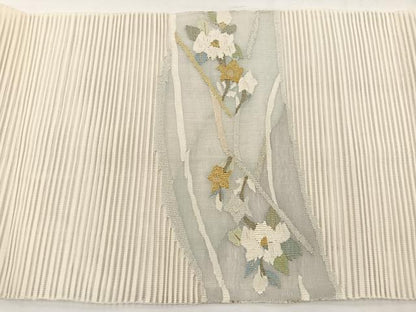 平和屋着物＊夏物　八寸名古屋帯　絽綴れ　すくい織　椿　金銀糸　正絹　逸品　BAAY4042hv
