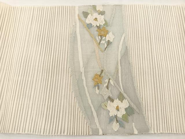 平和屋着物＊夏物　八寸名古屋帯　絽綴れ　すくい織　椿　金銀糸　正絹　逸品　BAAY4042hv