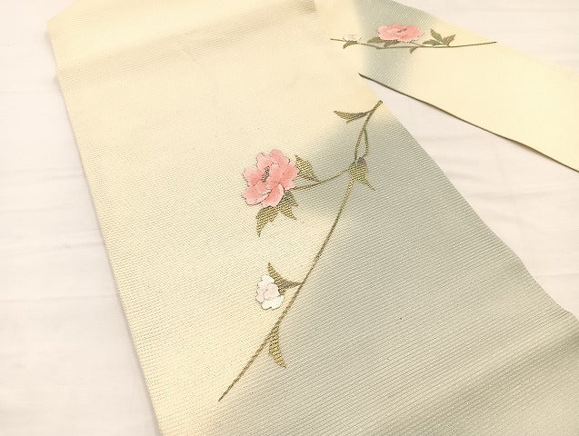 平和屋着物＊夏物　九寸名古屋帯　刺繍　牡丹　金彩　正絹　逸品　BAAY4043hv