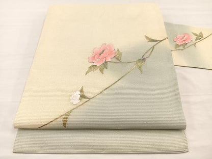 平和屋着物＊夏物　九寸名古屋帯　刺繍　牡丹　金彩　正絹　逸品　BAAY4043hv