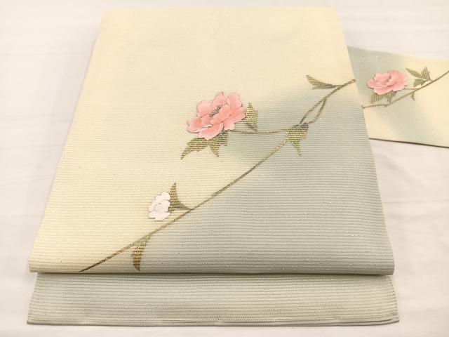 平和屋着物＊夏物　九寸名古屋帯　刺繍　牡丹　金彩　正絹　逸品　BAAY4043hv