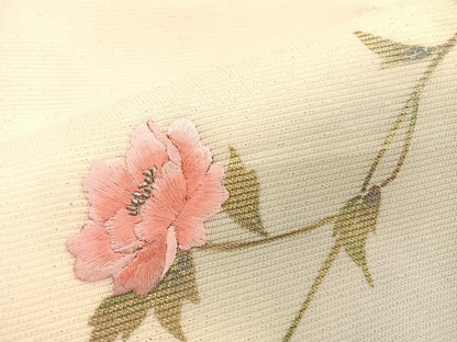 平和屋着物＊夏物　九寸名古屋帯　刺繍　牡丹　金彩　正絹　逸品　BAAY4043hv