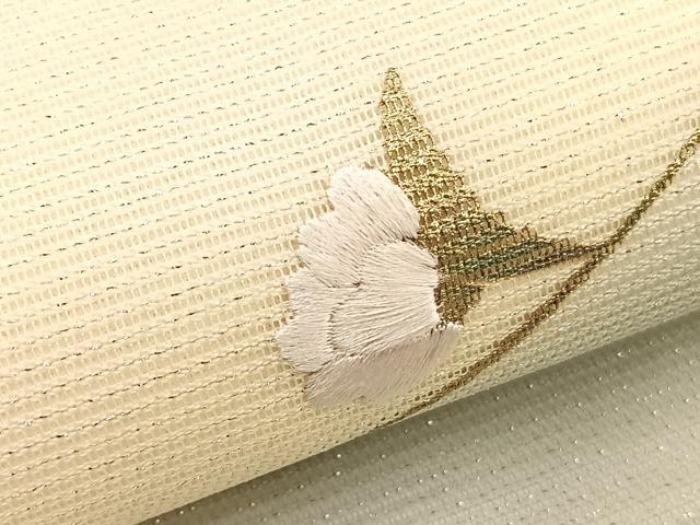 平和屋着物＊夏物　九寸名古屋帯　刺繍　牡丹　金彩　正絹　逸品　BAAY4043hv