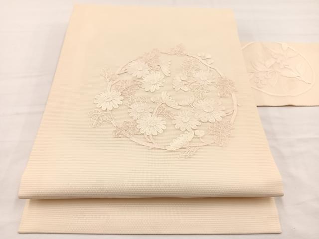 平和屋着物＊夏物　九寸名古屋帯　総刺繍　花丸文　正絹　逸品　BAAY4045hv