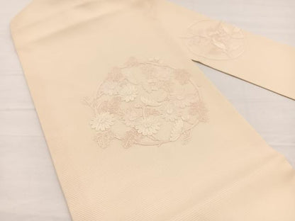 平和屋着物＊夏物　九寸名古屋帯　総刺繍　花丸文　正絹　逸品　BAAY4045hv
