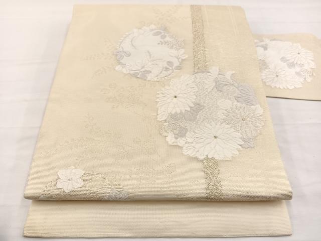 平和屋着物＊夏物　九寸名古屋帯　唐織　草花文　金銀糸　正絹　逸品　BAAY4046hv