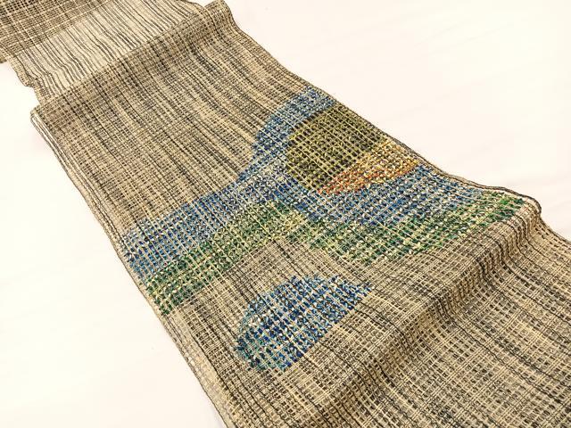 平和屋着物＊夏物　八寸名古屋帯　羅　幾何学文様　正絹　逸品　BAAY4049hv