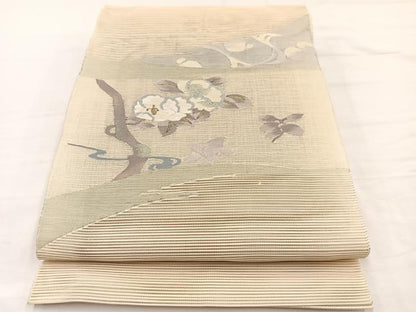 平和屋着物＊夏物　八寸名古屋帯　絽綴れ　すくい織　椿　金銀糸　正絹　逸品　BAAY4050hv
