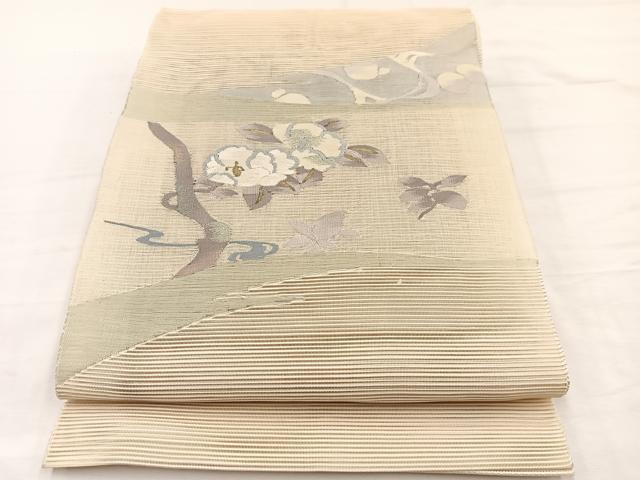平和屋着物＊夏物　八寸名古屋帯　絽綴れ　すくい織　椿　金銀糸　正絹　逸品　BAAY4050hv