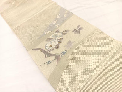 平和屋着物＊夏物　八寸名古屋帯　絽綴れ　すくい織　椿　金銀糸　正絹　逸品　BAAY4050hv
