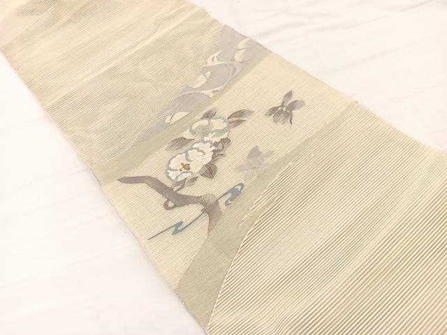 平和屋着物＊夏物　八寸名古屋帯　絽綴れ　すくい織　椿　金銀糸　正絹　逸品　BAAY4050hv