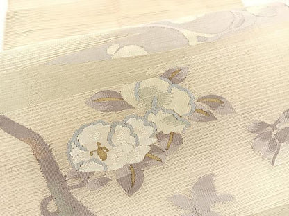 平和屋着物＊夏物　八寸名古屋帯　絽綴れ　すくい織　椿　金銀糸　正絹　逸品　BAAY4050hv