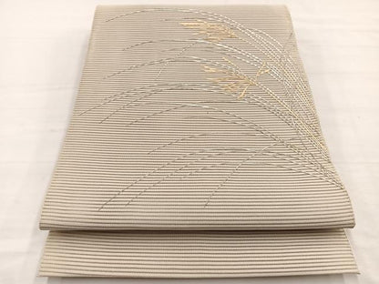 平和屋着物＊夏物　八寸名古屋帯　刺繍　絽綴れ　枝葉文　銀糸　正絹　逸品　BAAY4057hv