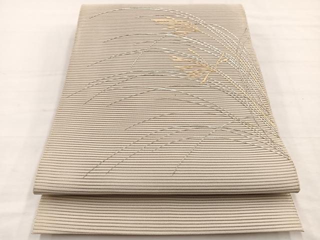 平和屋着物＊夏物　八寸名古屋帯　刺繍　絽綴れ　枝葉文　銀糸　正絹　逸品　BAAY4057hv