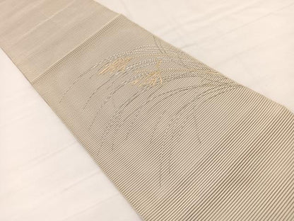 平和屋着物＊夏物　八寸名古屋帯　刺繍　絽綴れ　枝葉文　銀糸　正絹　逸品　BAAY4057hv