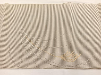 平和屋着物＊夏物　八寸名古屋帯　刺繍　絽綴れ　枝葉文　銀糸　正絹　逸品　BAAY4057hv