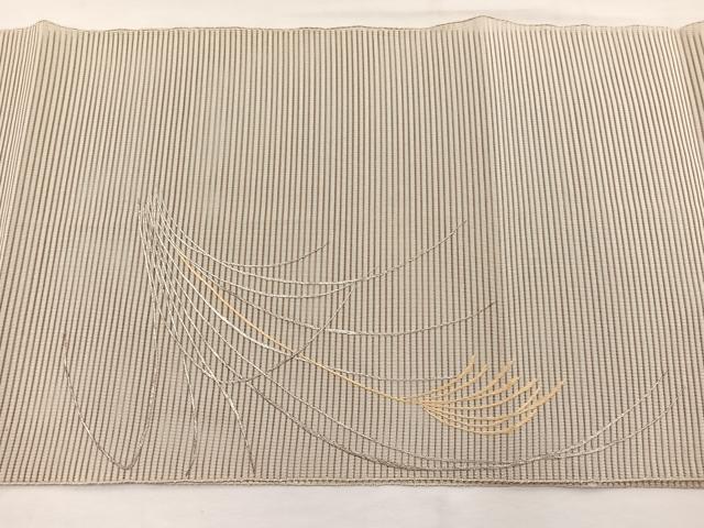 平和屋着物＊夏物　八寸名古屋帯　刺繍　絽綴れ　枝葉文　銀糸　正絹　逸品　BAAY4057hv