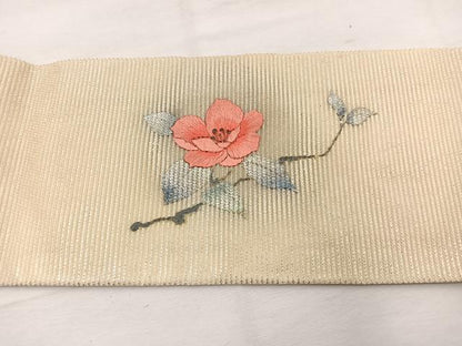 平和屋着物＊夏物　九寸名古屋帯　刺繍　枝花文　銀彩　正絹　逸品　BAAY4059hv