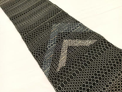 平和屋着物＊夏物　八寸名古屋帯　幾何学文様　黒地　正絹　逸品　BAAY4064hv