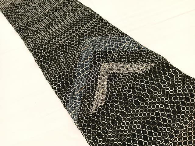 平和屋着物＊夏物　八寸名古屋帯　幾何学文様　黒地　正絹　逸品　BAAY4064hv