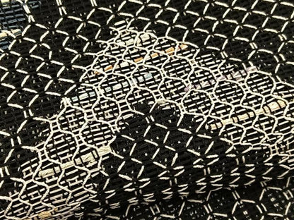 平和屋着物＊夏物　八寸名古屋帯　幾何学文様　黒地　正絹　逸品　BAAY4064hv