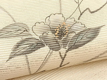 平和屋着物＊夏物　九寸名古屋帯　刺繍　手描き　枝花文　銀彩　正絹　逸品　BAAY4065hv