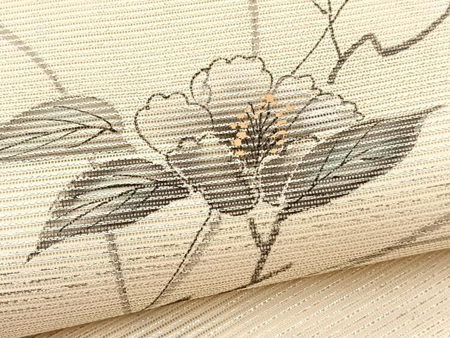 平和屋着物＊夏物　九寸名古屋帯　刺繍　手描き　枝花文　銀彩　正絹　逸品　BAAY4065hv