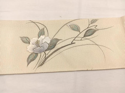 平和屋着物＊夏物　九寸名古屋帯　刺繍　手描き　枝花文　銀彩　正絹　逸品　BAAY4065hv