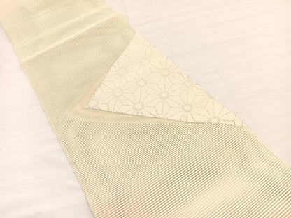 平和屋着物＊夏物　八寸名古屋帯　絽綴れ　麻の葉文様　銀糸　正絹　逸品　未使用　BAAY4066hv