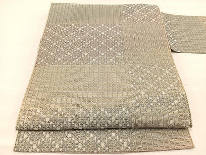 平和屋着物＊夏物　八寸名古屋帯　菱文様　金糸　正絹　逸品　BAAY4067hv