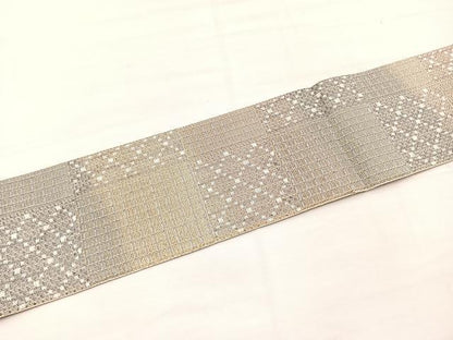 平和屋着物＊夏物　八寸名古屋帯　菱文様　金糸　正絹　逸品　BAAY4067hv