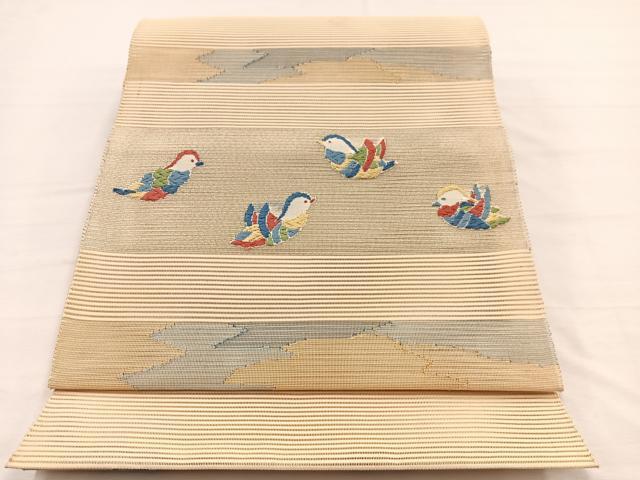 平和屋着物＊夏物　八寸名古屋帯　唐織　絽綴れ　鴛鴦　金糸　正絹　逸品　未使用　BAAY4070hv