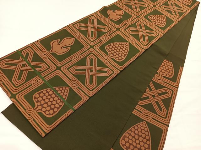 平和屋着物●西陣　六通柄　本袋帯　草葉文　金糸　正絹　逸品　BAAY4077hv