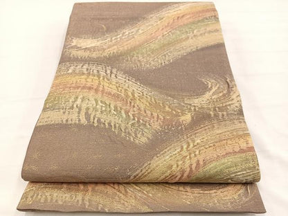 平和屋着物●染師　故・山代谷隆　太鼓柄袋帯　立波文　金糸　正絹　逸品　BAAY4080hv