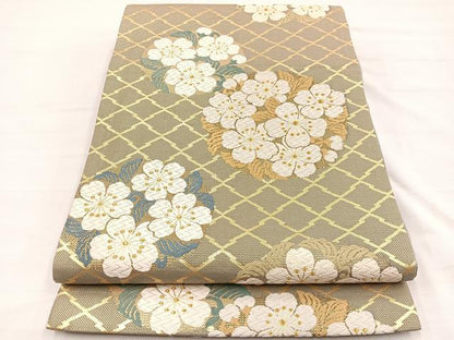 平和屋着物●六通柄袋帯　唐織　桜丸文　金糸　正絹　逸品　BAAY4081hv